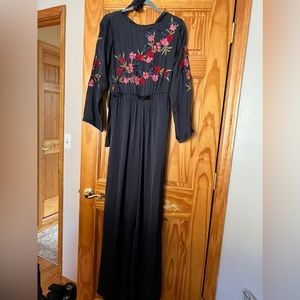 Zara Woman Satin Embroidered Floral Jumpsuit